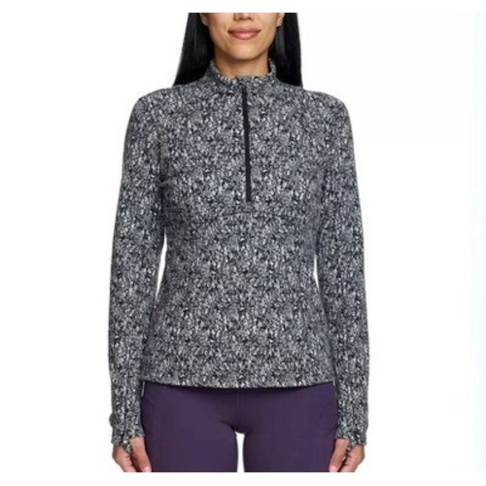 Spyder Active Womens Medium Fleece Quarter Zip Pullover Black White Marble Print